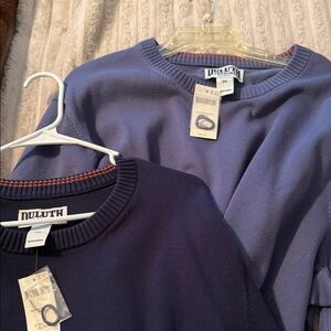 Duluth Trading Co Men's Navy and Light Blue Crewneck Sweaters. 2 sweaters